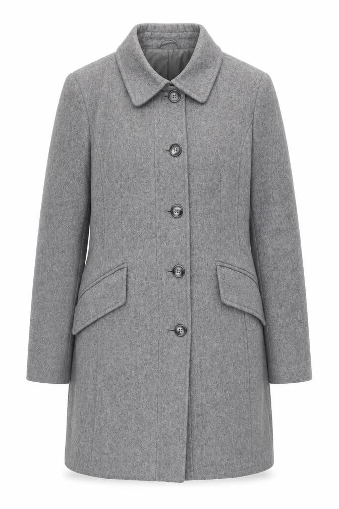 United Colors of Benetton Women Grey Wool Blend Long Coat UK 12 Classic Buttoned Overcoat