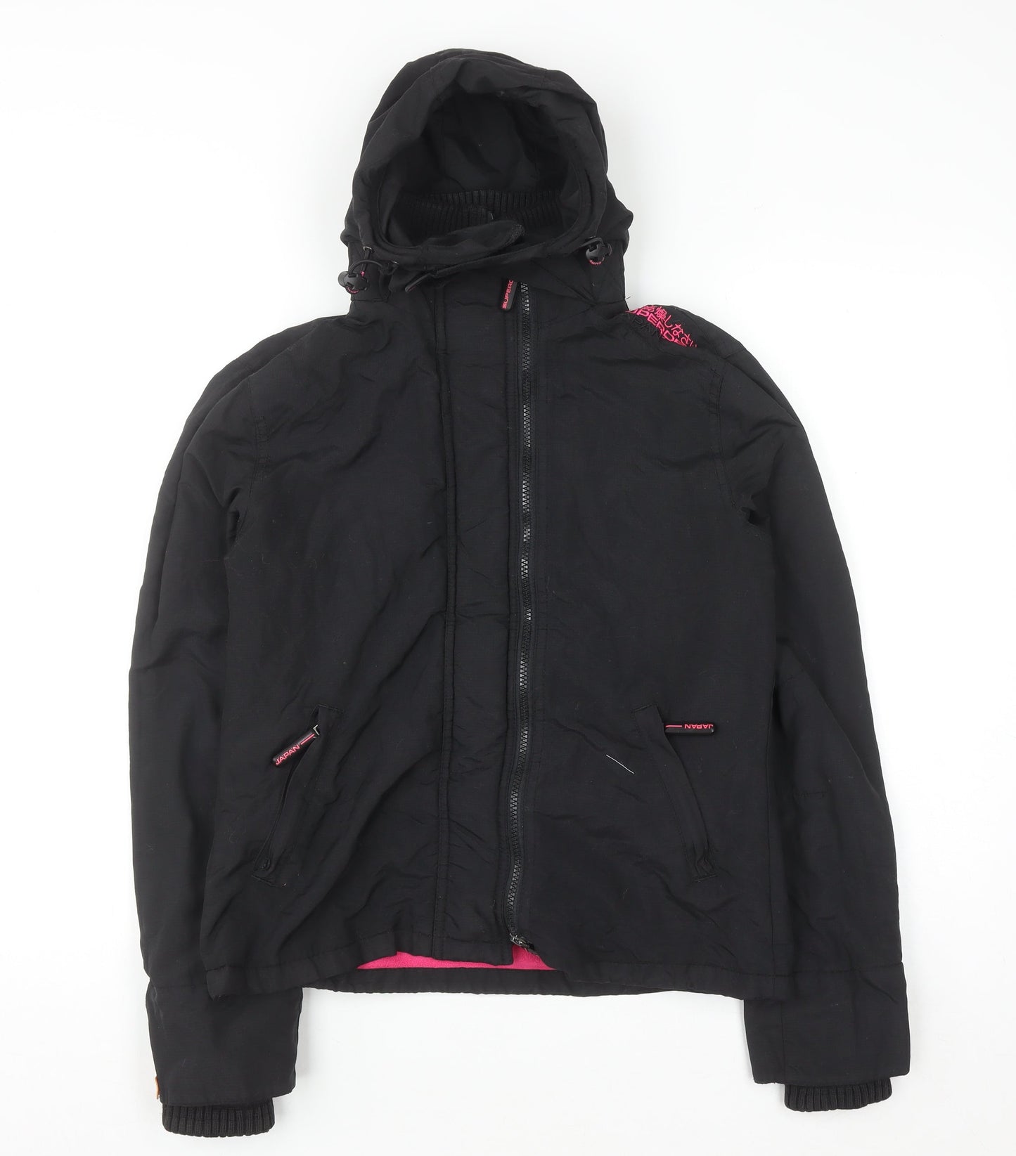 Superdry Women Black Hooded Puffer Jacket M Water Resistant