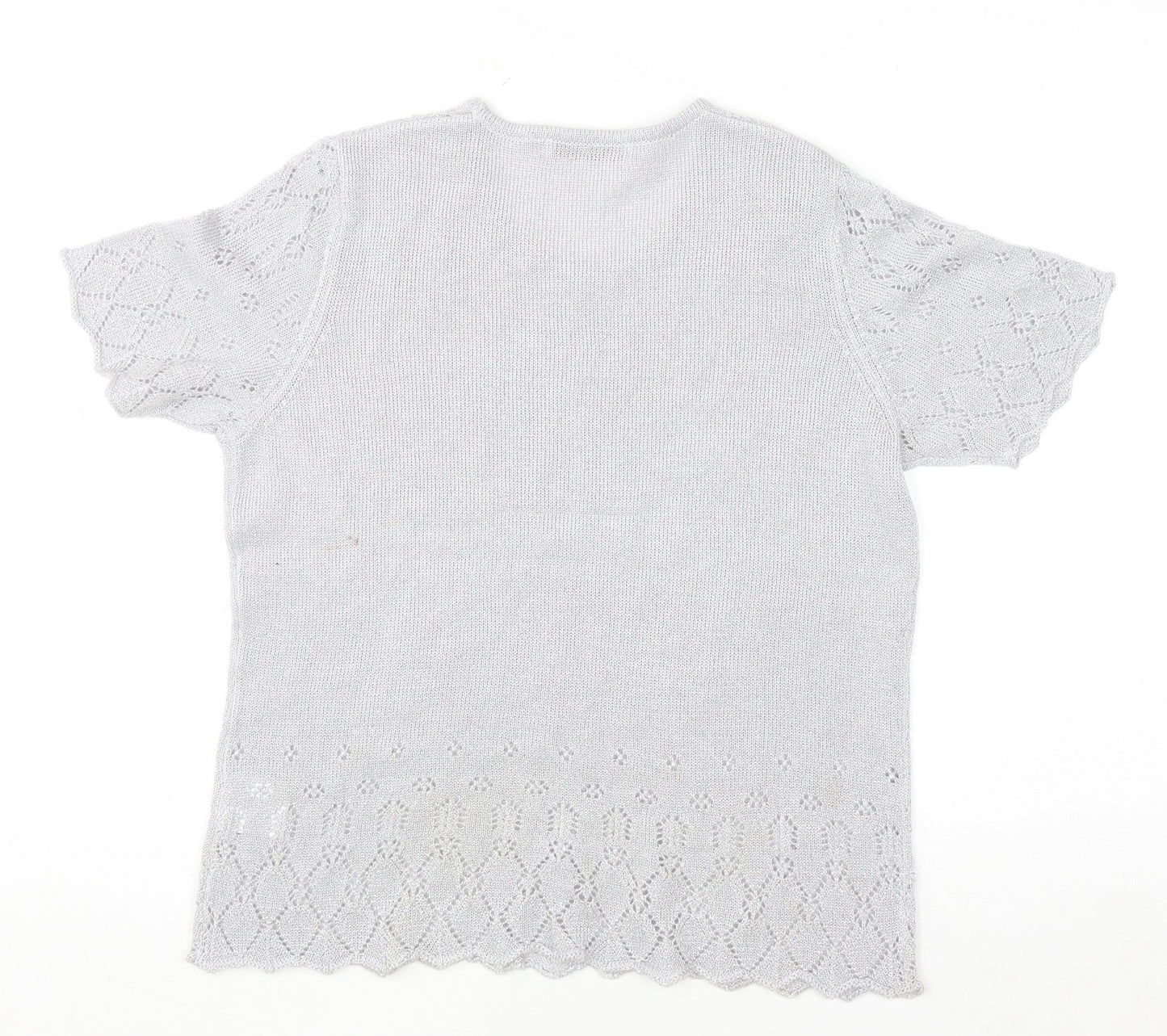 EWM Pure Classics Women Silver Knit Short Sleeve Top Size 14