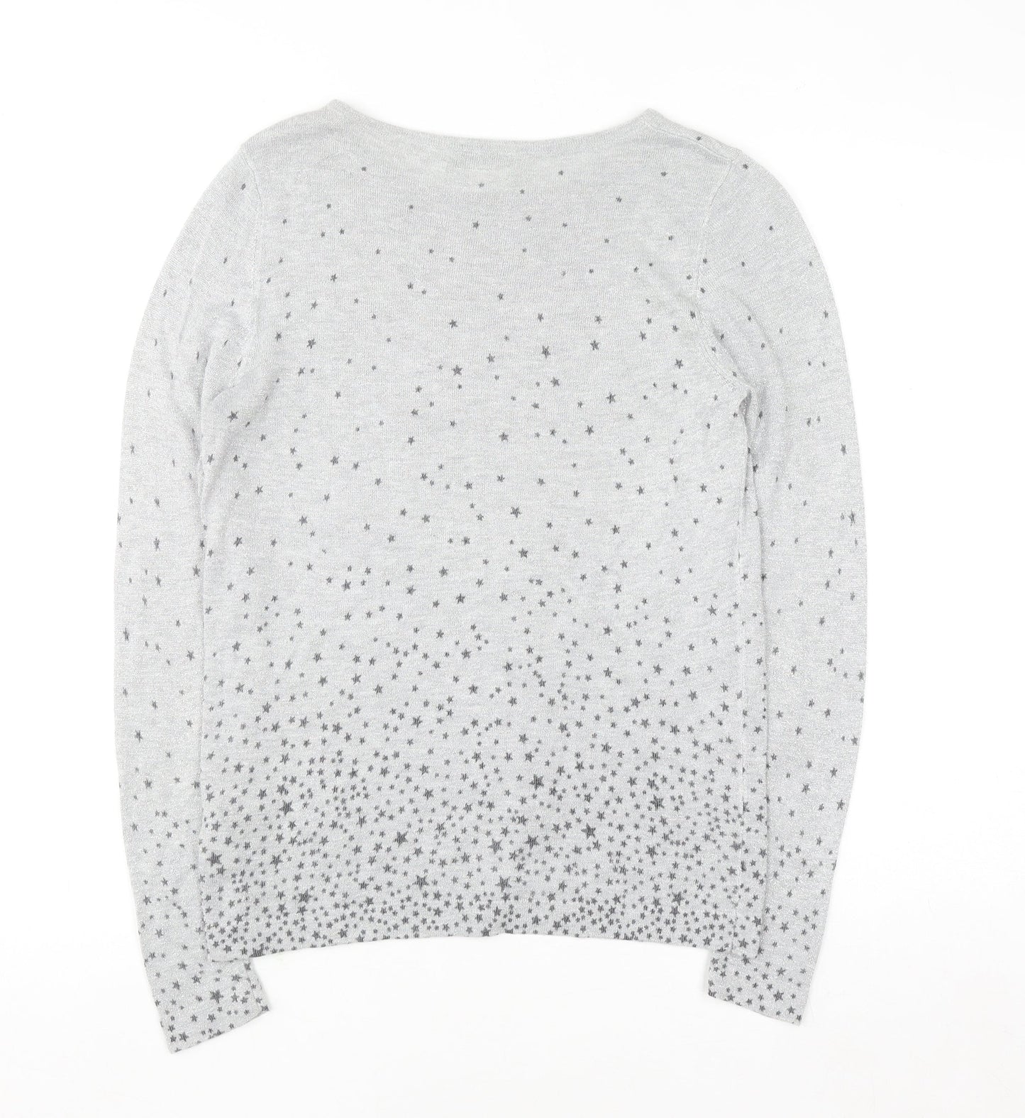 Monsoon Women Grey Star Knit Long Sleeve Crew Neck Blouse Size 12