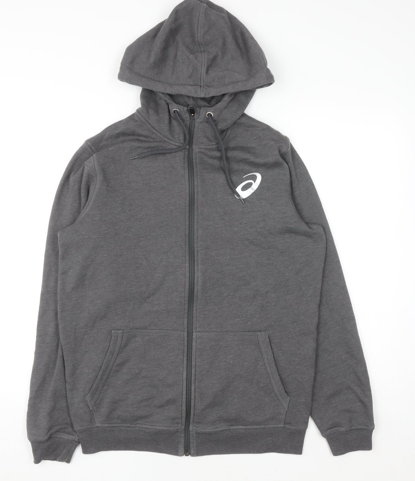 Asics Mens Grey Full Zip Hoodie Size M Sports Fleece Sweatshirt