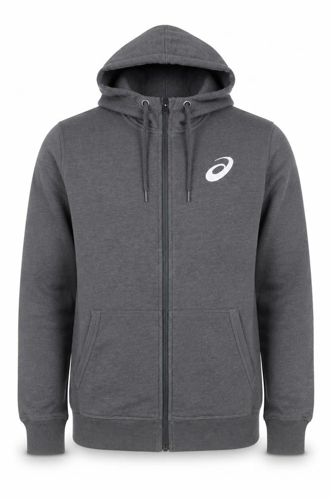 Asics Mens Grey Full Zip Hoodie Size M Sports Fleece Sweatshirt