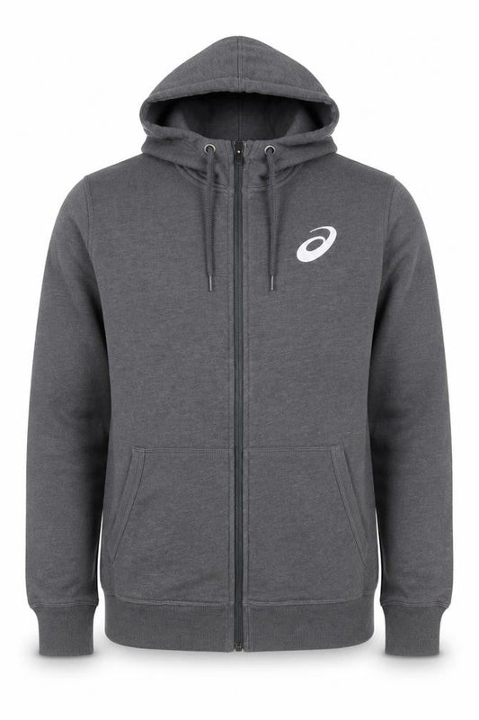 Asics Mens Grey Full Zip Hoodie Size M Sports Fleece Sweatshirt