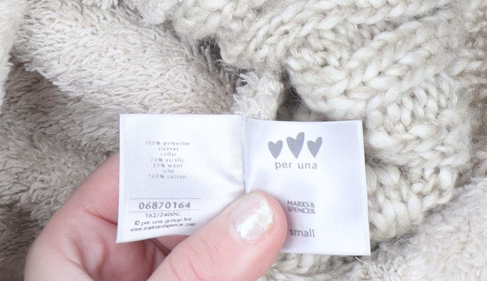 Marks and Spencer Per Una Beige Hooded Fleece Knit Jacket Women’s M