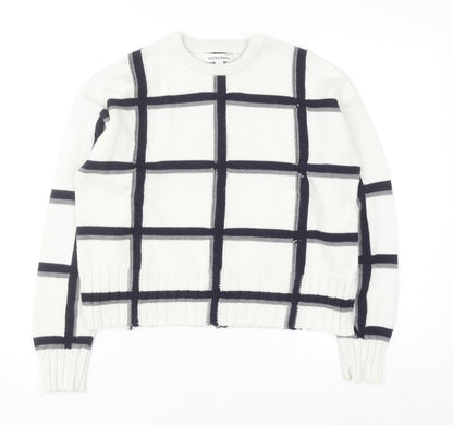 Marks & Spencer Women White Check Knit Pullover Jumper M