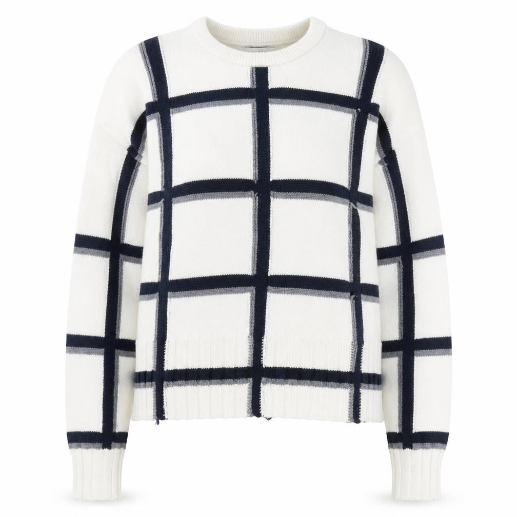 Marks & Spencer Women White Check Knit Pullover Jumper M