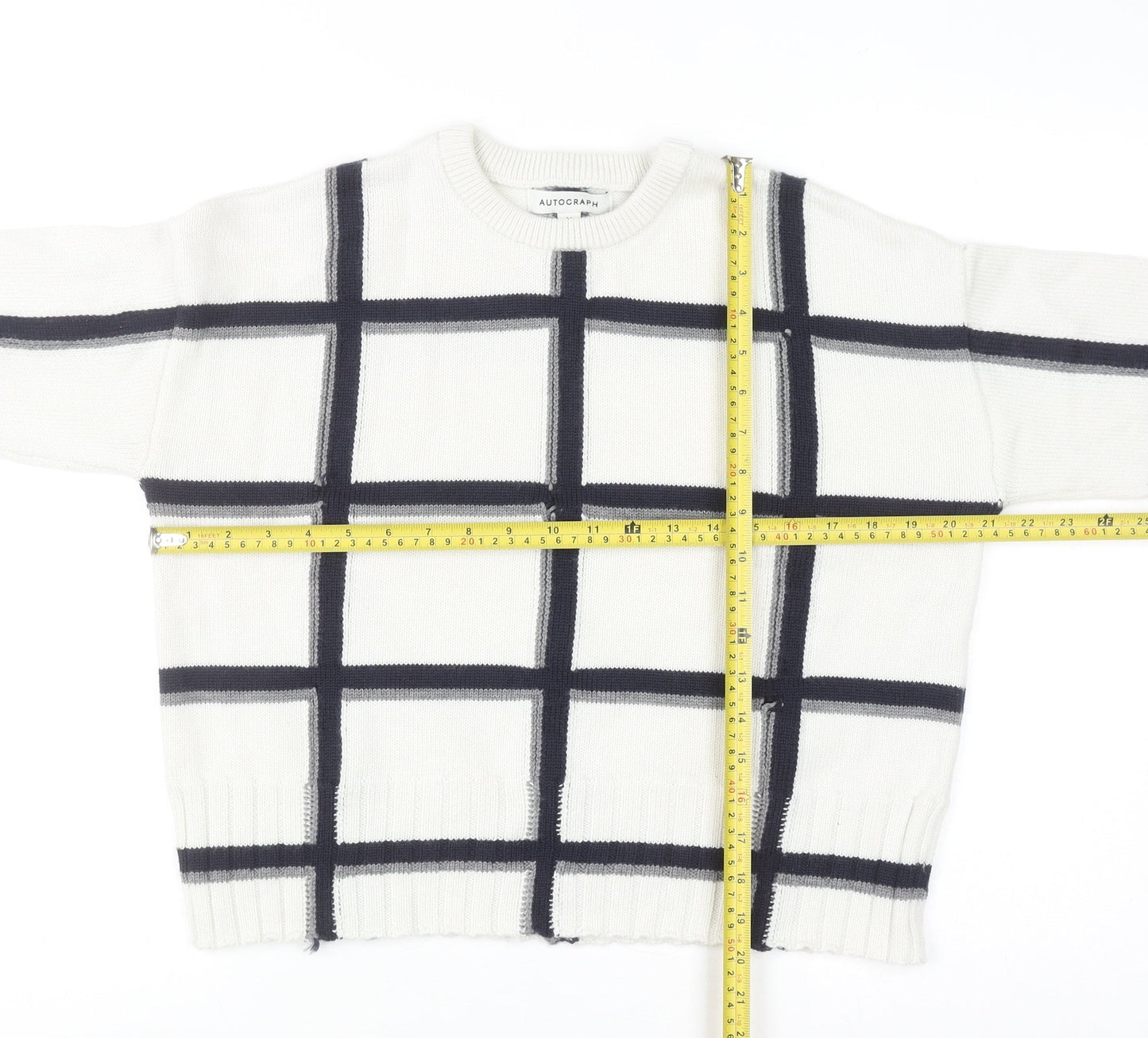 Marks and Spencer Women White Check Knit Pullover Jumper M