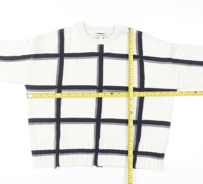 Marks & Spencer Women White Check Knit Pullover Jumper M