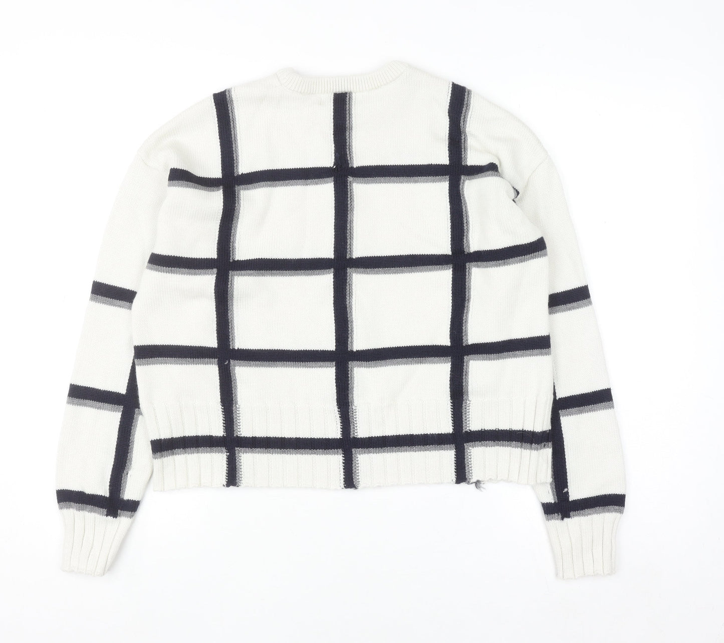 Marks and Spencer Women White Check Knit Pullover Jumper M