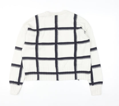 Marks & Spencer Women White Check Knit Pullover Jumper M