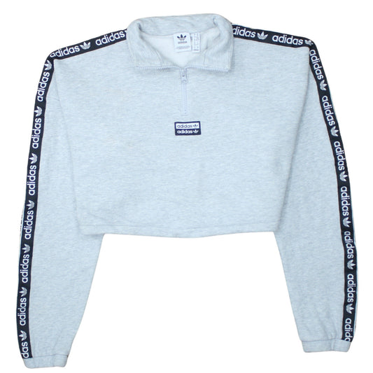 Adidas Women Grey 1/2 Zip Cropped Sweatshirt Size XS Logo Trim
