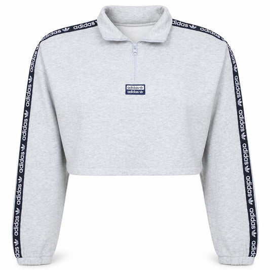 Adidas Women Grey 1/2 Zip Cropped Sweatshirt Size XS Logo Trim