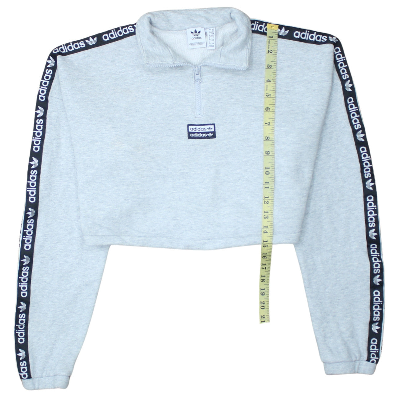 Adidas Women Grey 1/2 Zip Cropped Sweatshirt Size XS Logo Trim