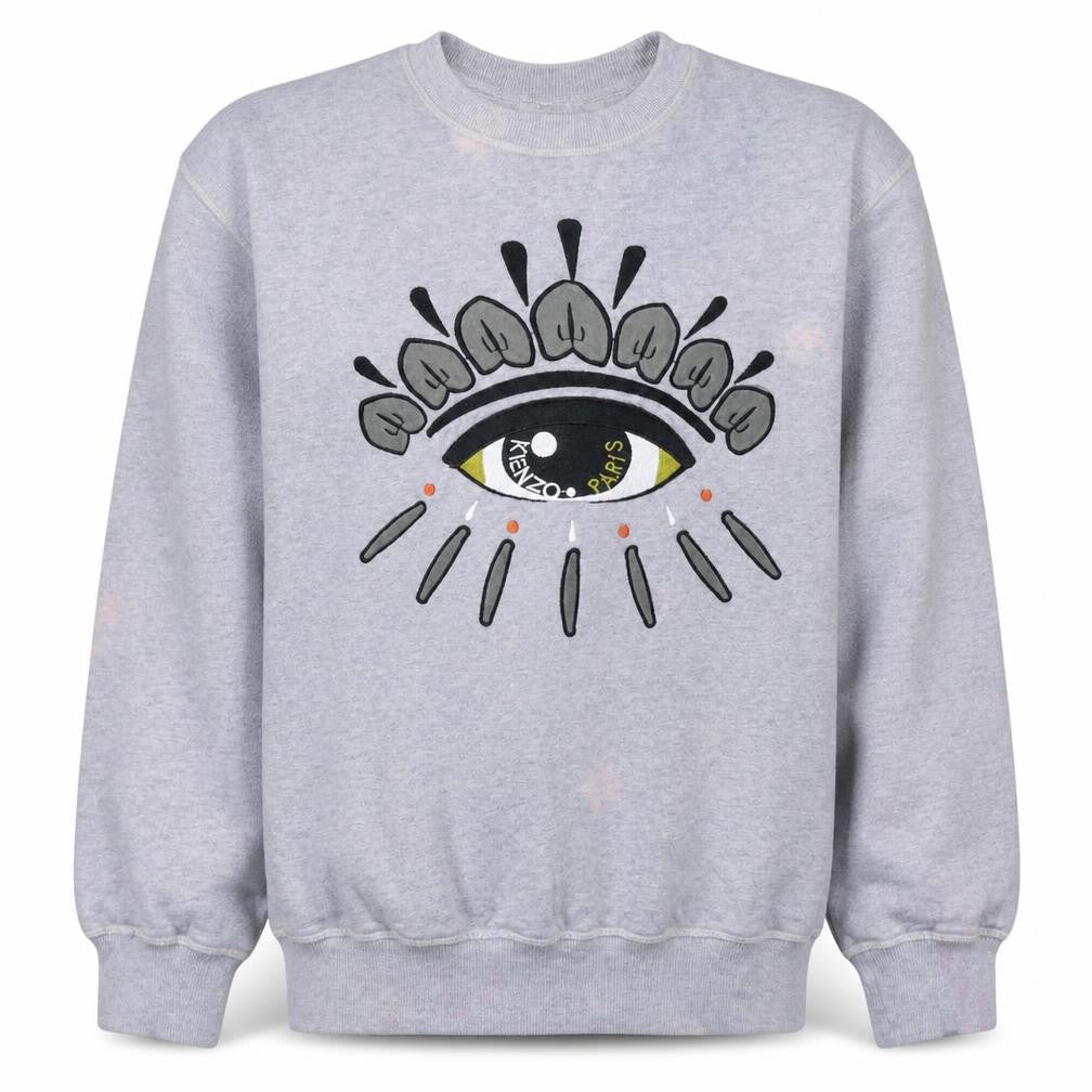 Kenzo Men Grey Eye Embroidered Graphic Sweatshirt Size L