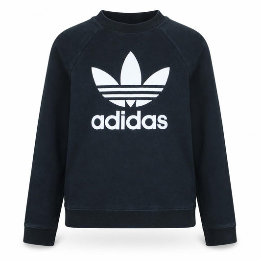 Adidas Womens Black XS Crew Neck Pullover Sweatshirt with Logo Print