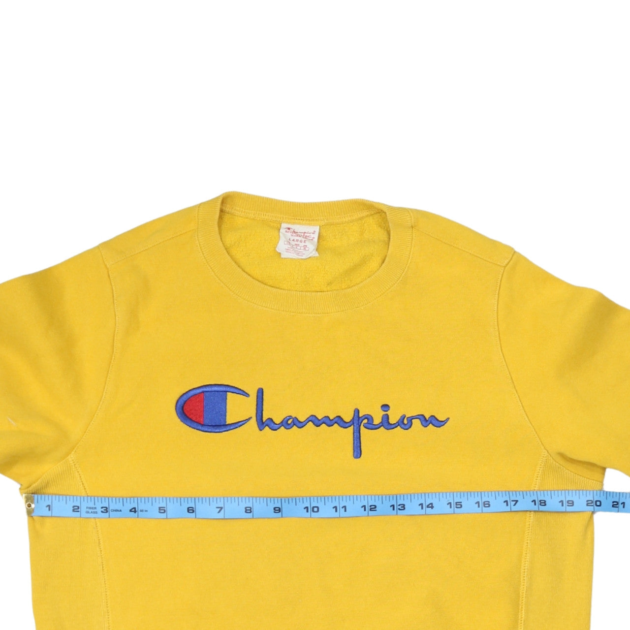 Champion Men's Yellow Embroidered Logo Crew Neck Sweatshirt L