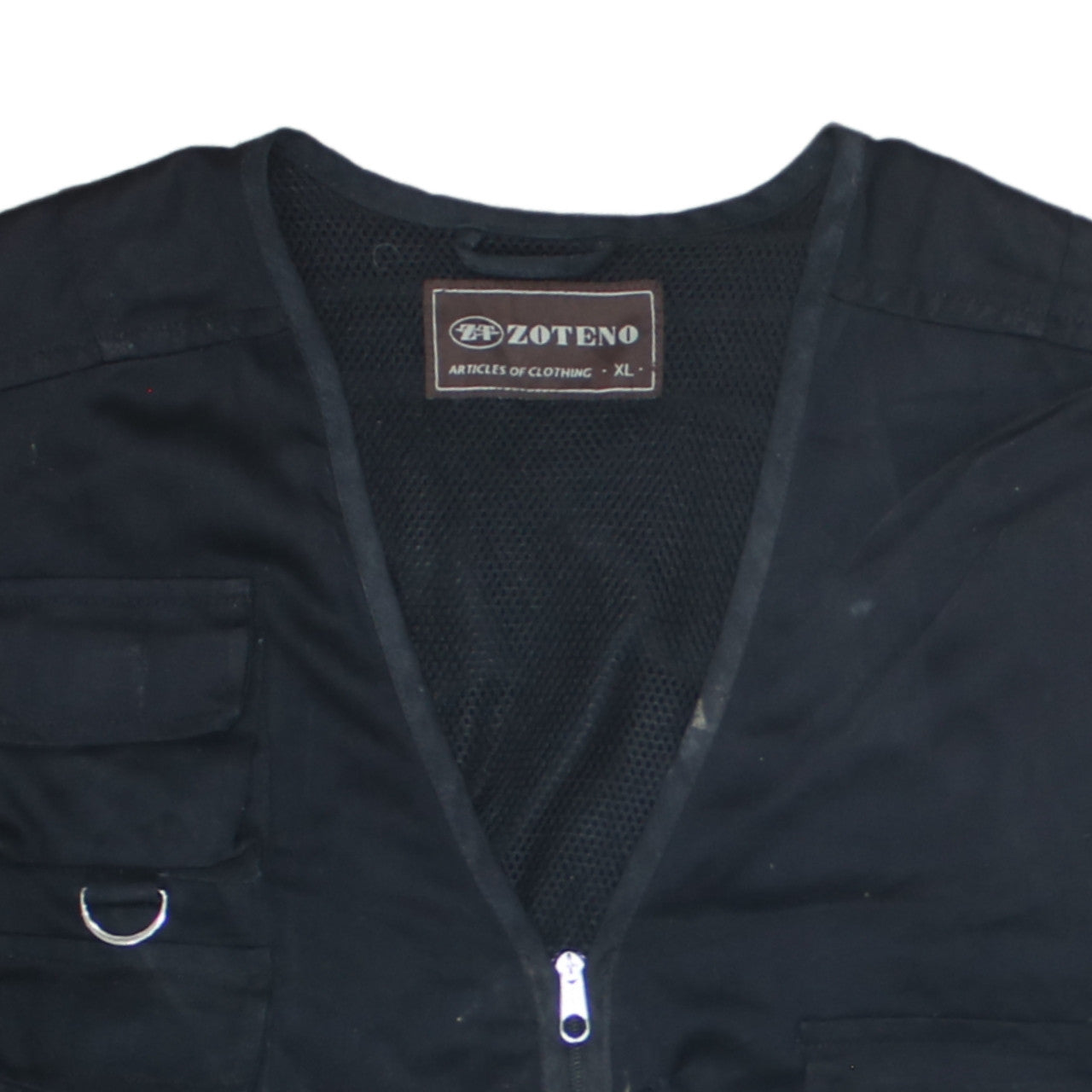 Zoteno Men's Black Cotton Utility Waistcoat XL Multi Pocket Zip