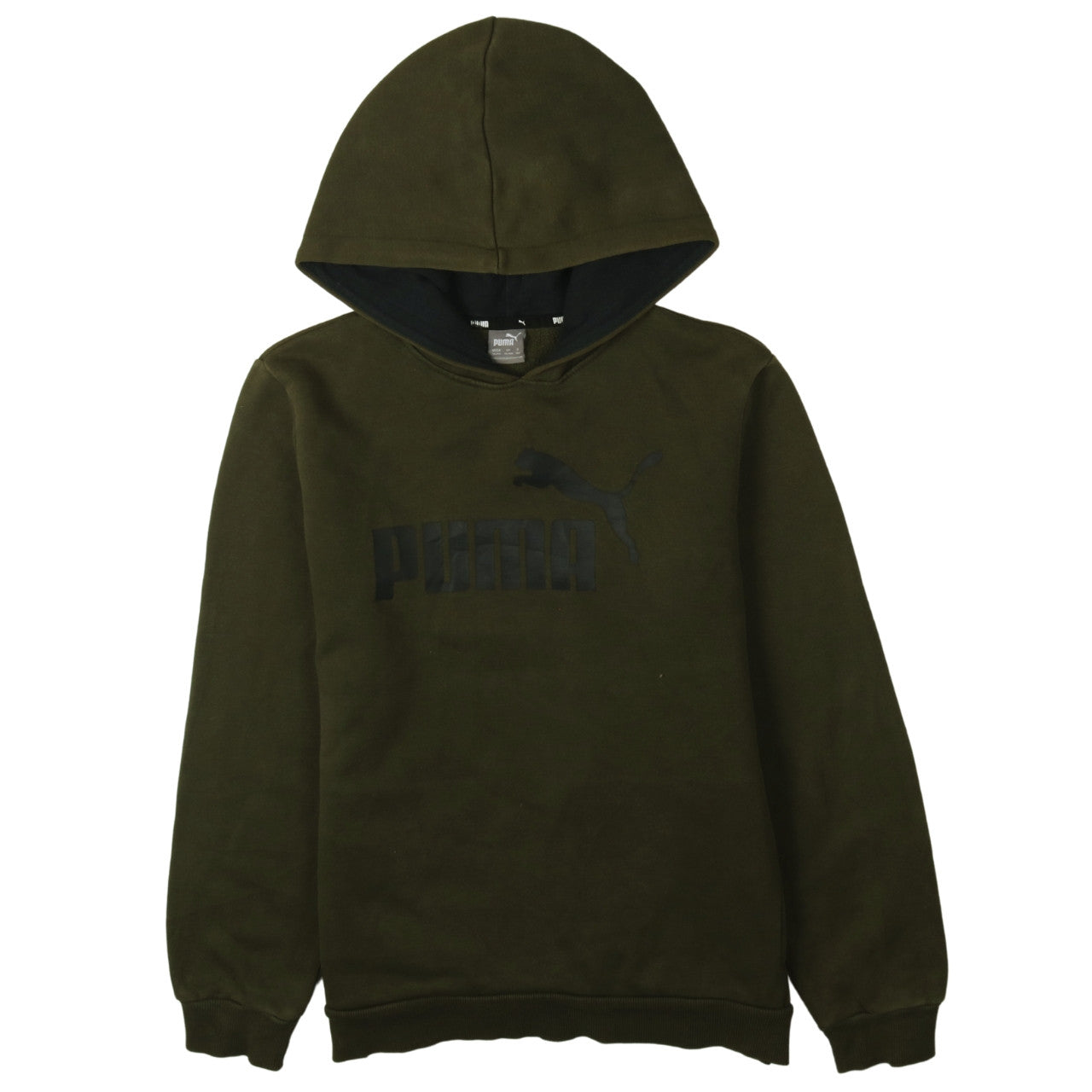 Puma Boys Khaki Green Pullover Hoodie 13-14 Years Logo Sweatshirt