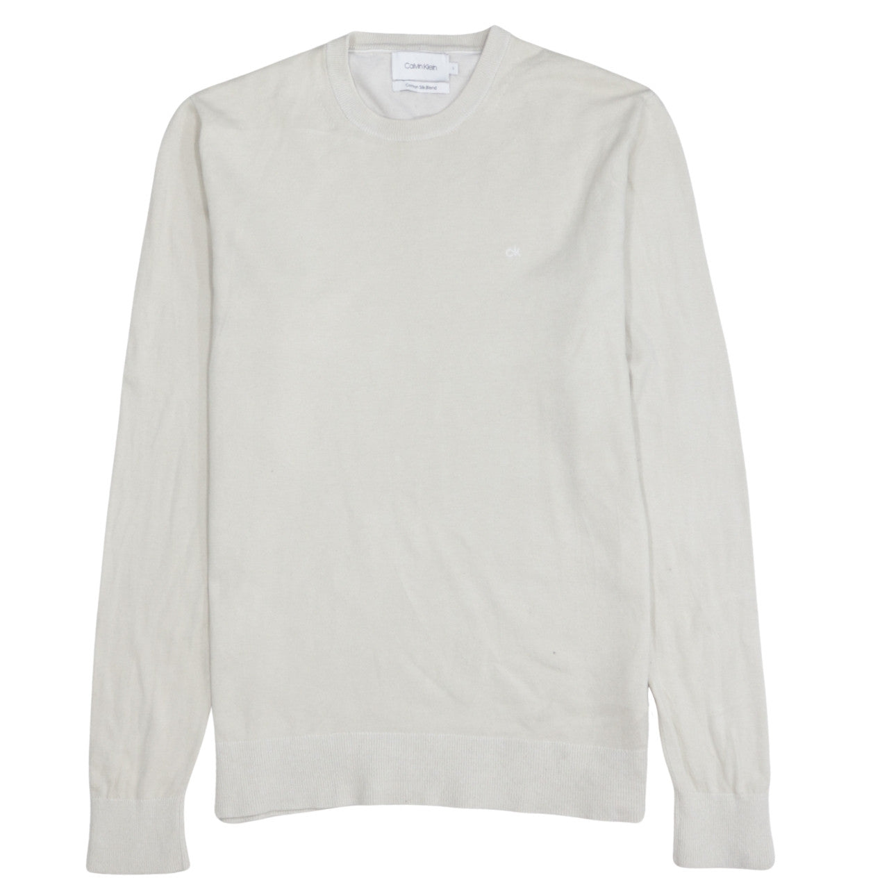 Calvin Klein Men's Ivory Cotton Silk Blend Crew Neck Jumper S