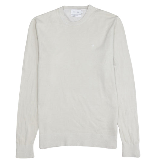 Calvin Klein Men's Ivory Cotton Silk Blend Crew Neck Jumper S