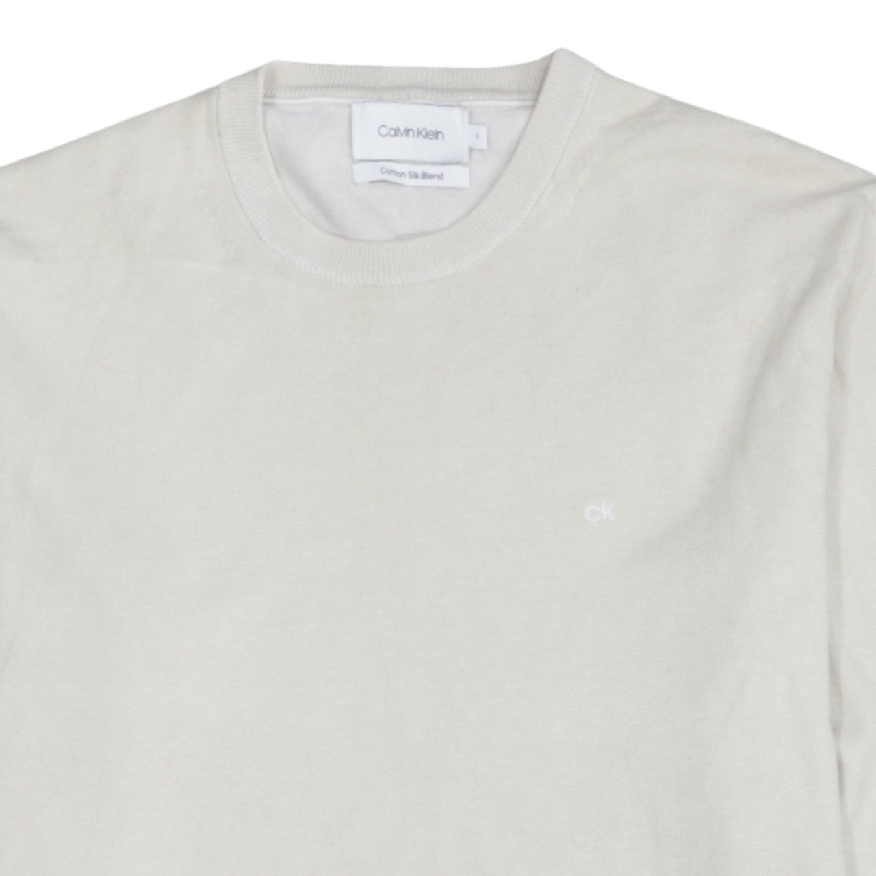 Calvin Klein Men's Ivory Cotton Silk Blend Crew Neck Jumper S