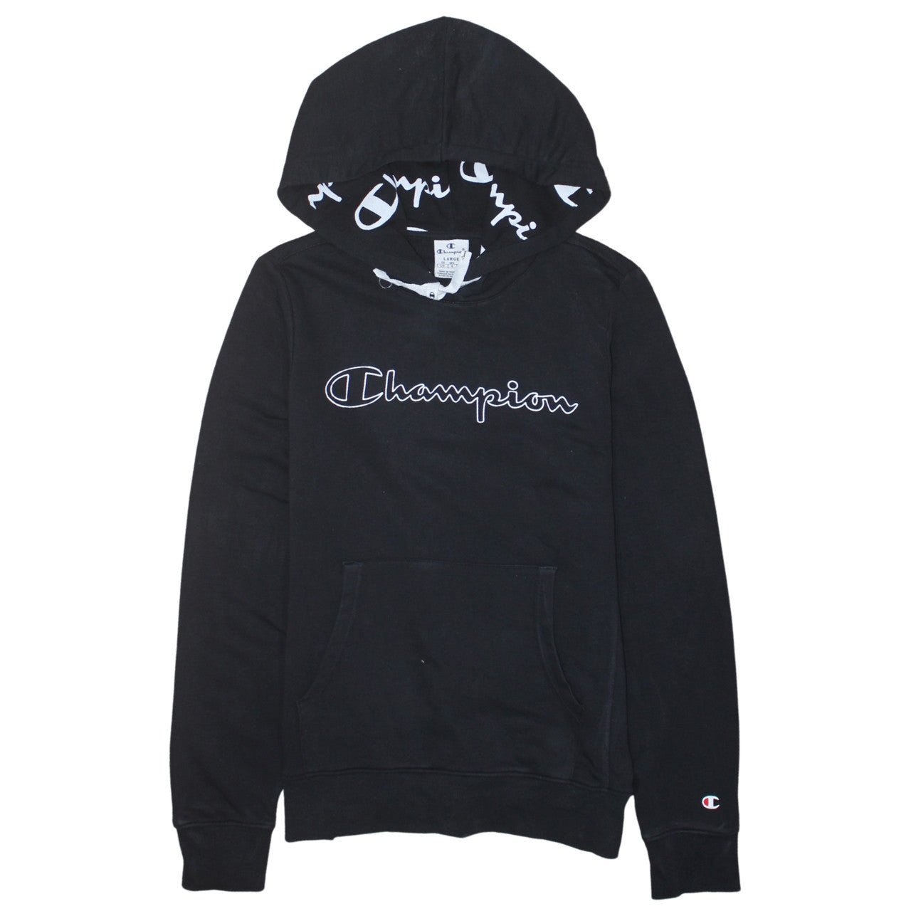 Champion Women's Black Large Pullover Hoodie with Logo Print