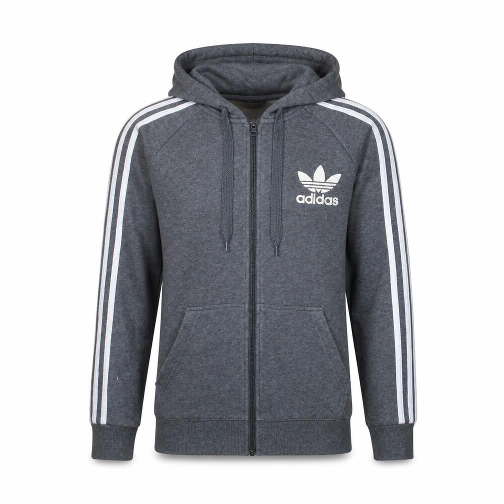 adidas Men's Grey Full Zip Hoodie S Classic 3-Stripes Logo