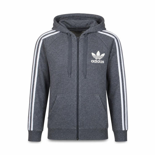 adidas Men's Grey Full Zip Hoodie S Classic 3-Stripes Logo
