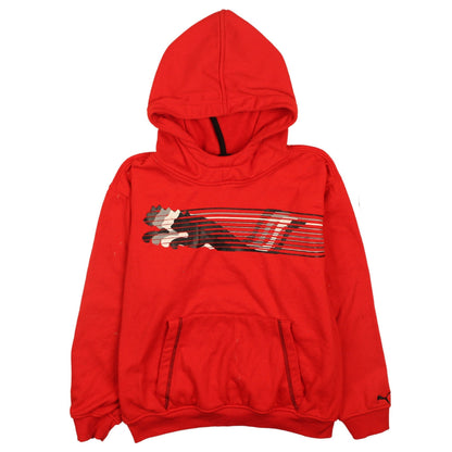 Additional front view of Puma boys’ red pullover hoodie medium fleece lined sportswear
