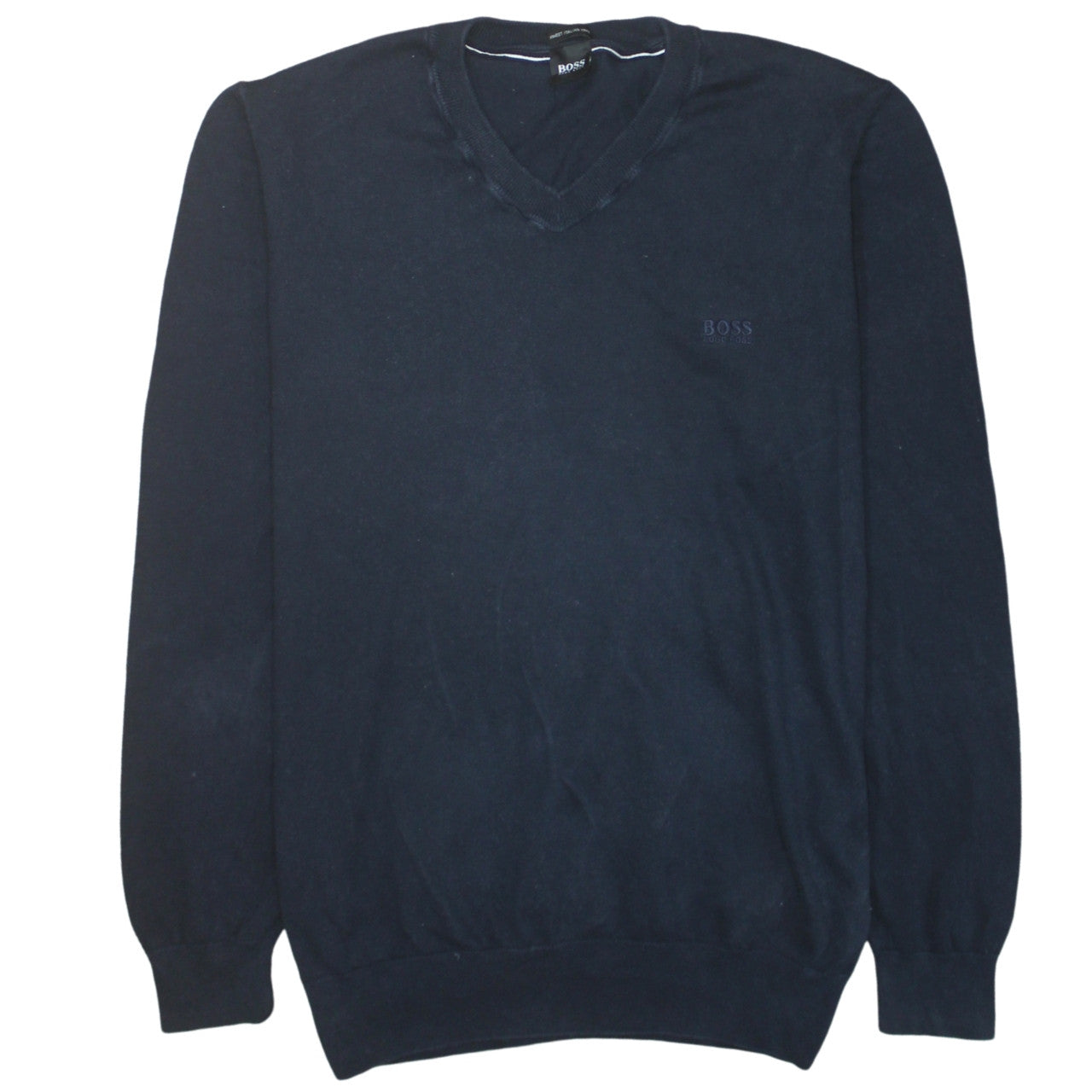 Hugo Boss Men's Blue V-Neck Cotton Jumper XL Classic Knit