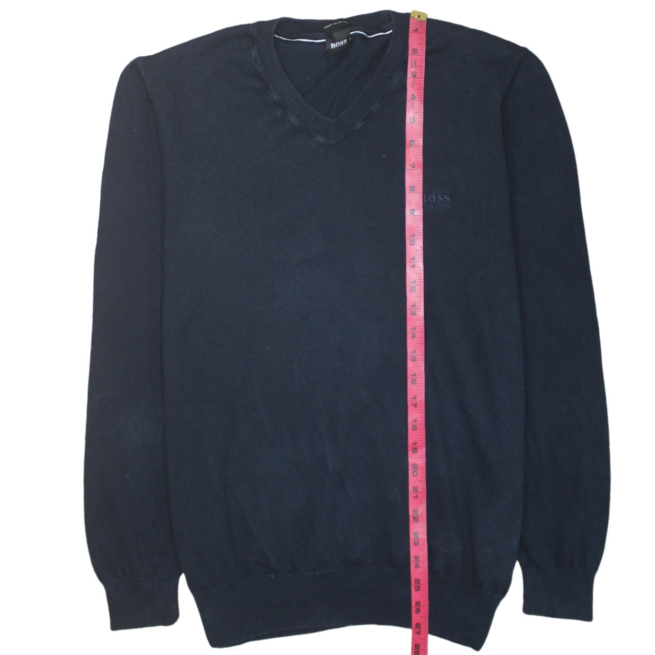 Hugo Boss Men's Blue V-Neck Cotton Jumper XL Classic Knit