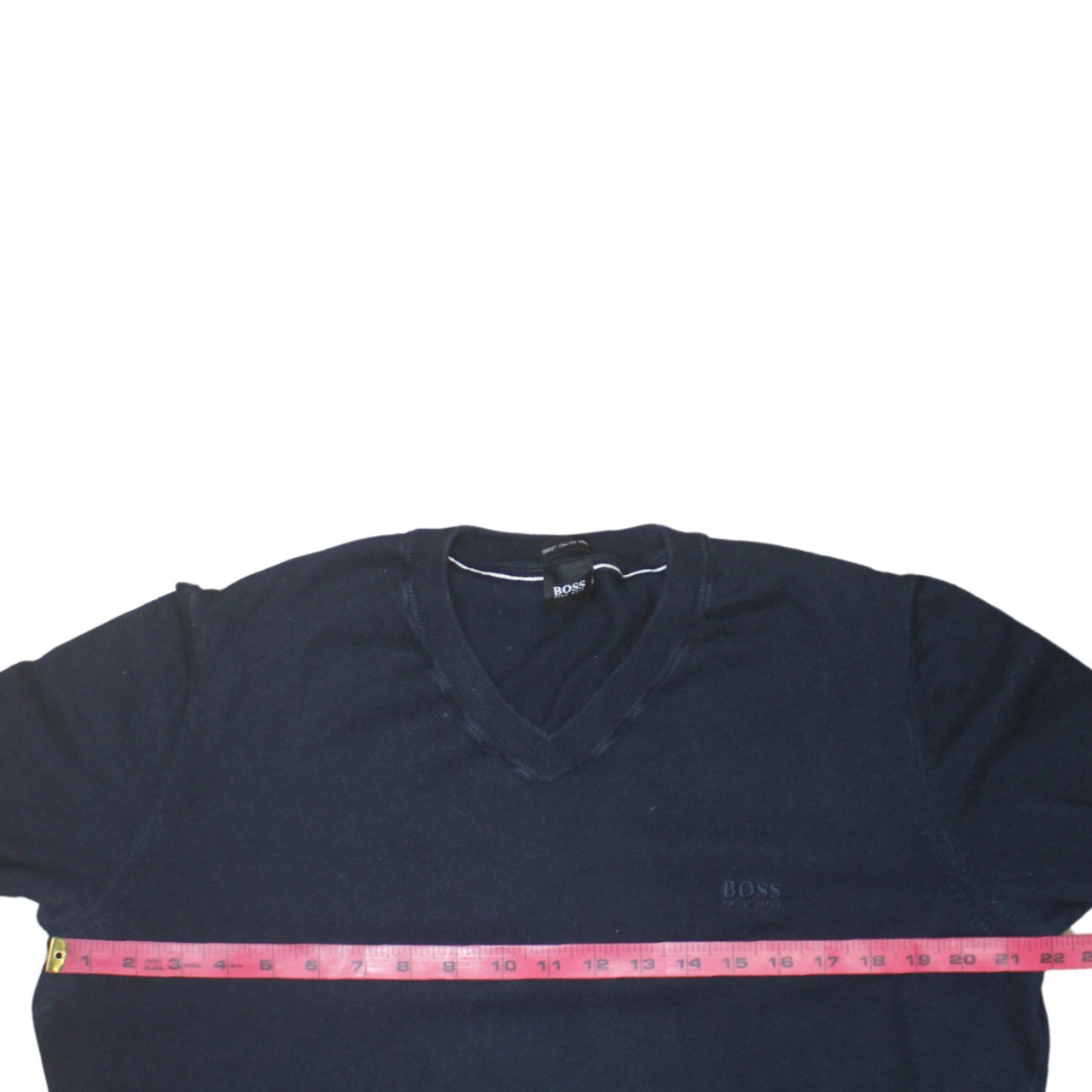 Hugo Boss Men's Blue V-Neck Cotton Jumper XL Classic Knit