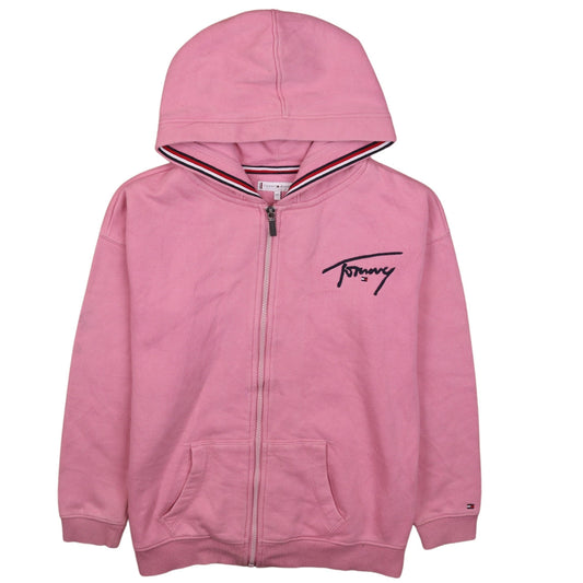 Tommy Hilfiger Girls Pink Full Zip Hoodie Size 152 Logo Cotton Blend