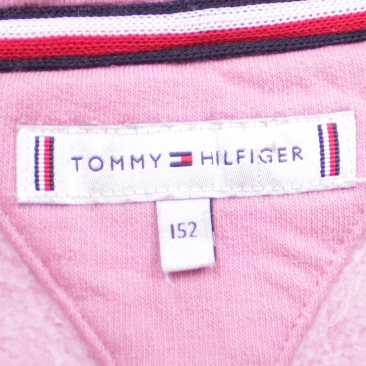 Tommy Hilfiger Girls Pink Full Zip Hoodie Size 152 Logo Cotton Blend