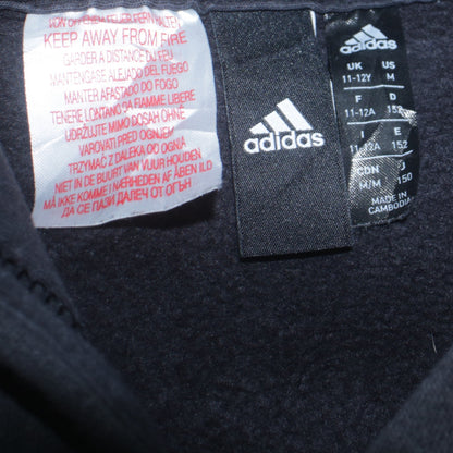 Close-up detail of Adidas boys’ black 11-12 years pullover hoodie with stripe detail