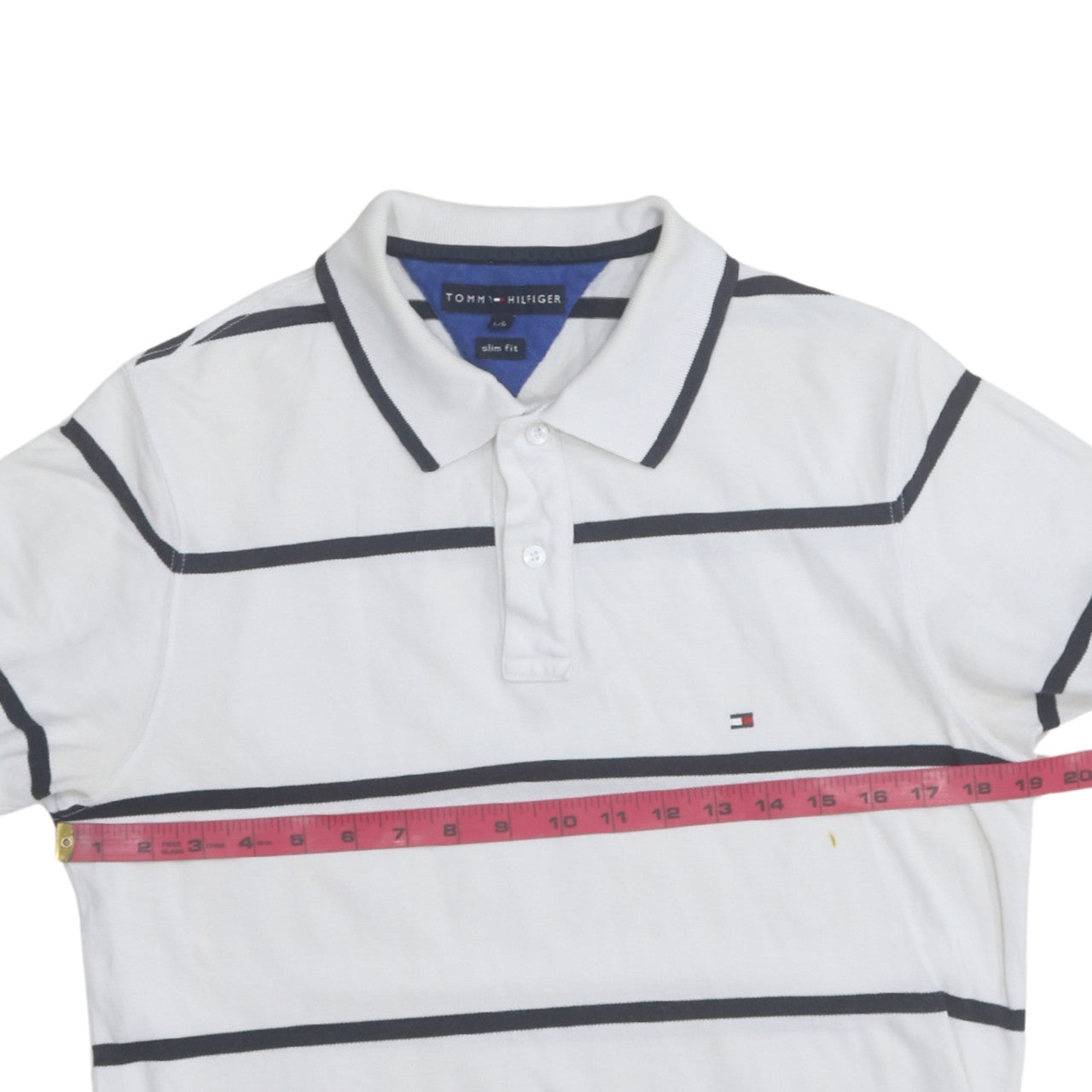 Tommy Hilfiger Men's White Slim Fit Striped Polo Shirt L