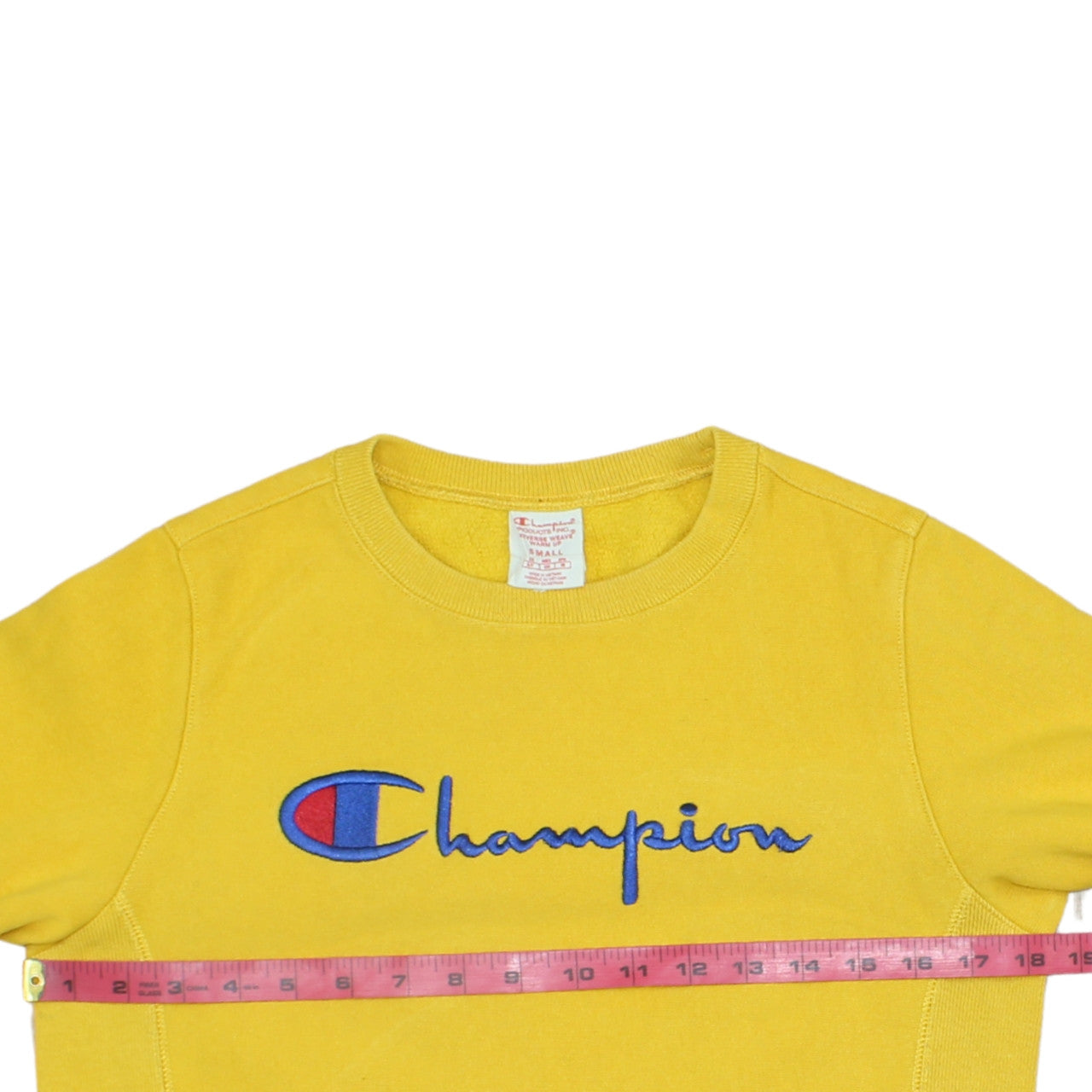Champion Men's Yellow Reverse Weave Sweatshirt Small Crew Neck Pullover