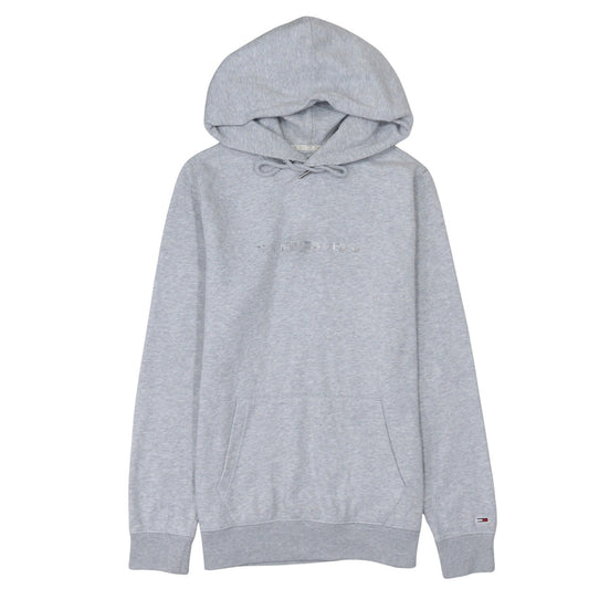 Tommy Jeans Men Grey Pullover Hoodie L Classic Logo Cotton Blend