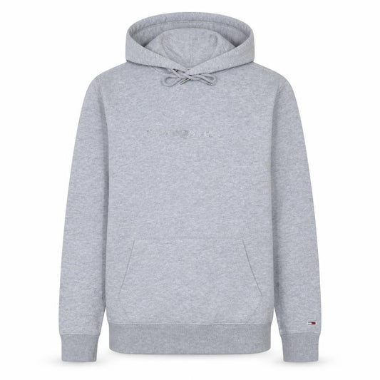 Tommy Jeans Men Grey Pullover Hoodie L Classic Logo Cotton Blend