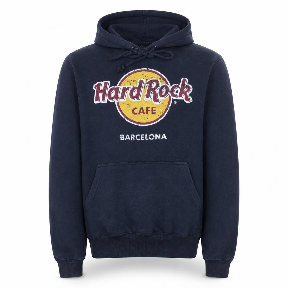 Hard Rock Cafe Barcelona Men Blue Pullover Hoodie Small