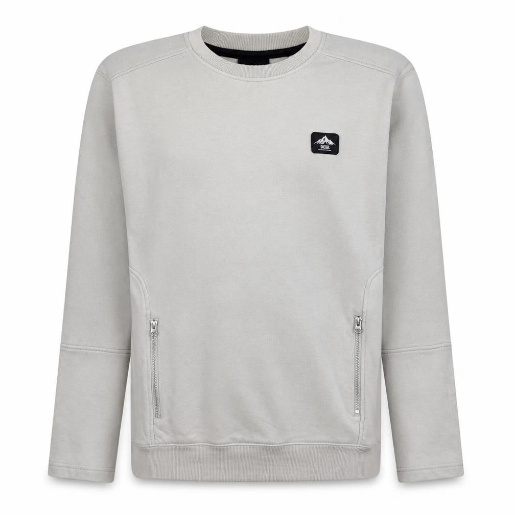 Diesel Men's Beige XL Pullover Logo Sweatshirt with Zip Pockets