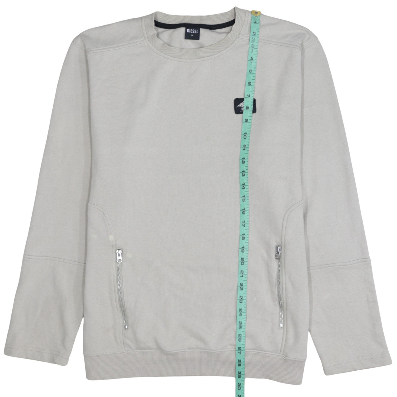 Diesel Men's Beige XL Pullover Logo Sweatshirt with Zip Pockets
