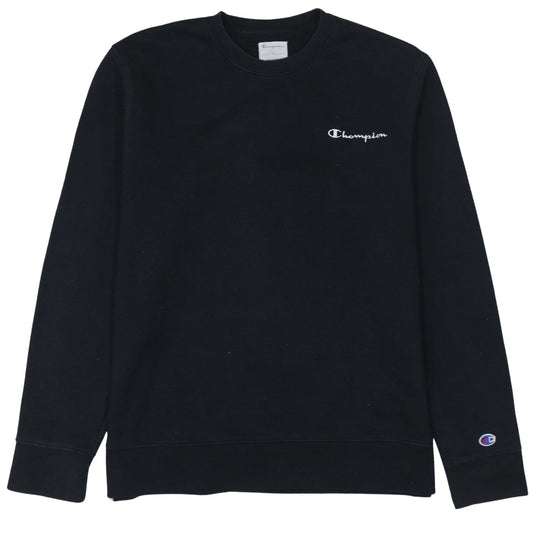 Champion Men Black L Pullover Sweatshirt Crew Neck Fleece Logo
