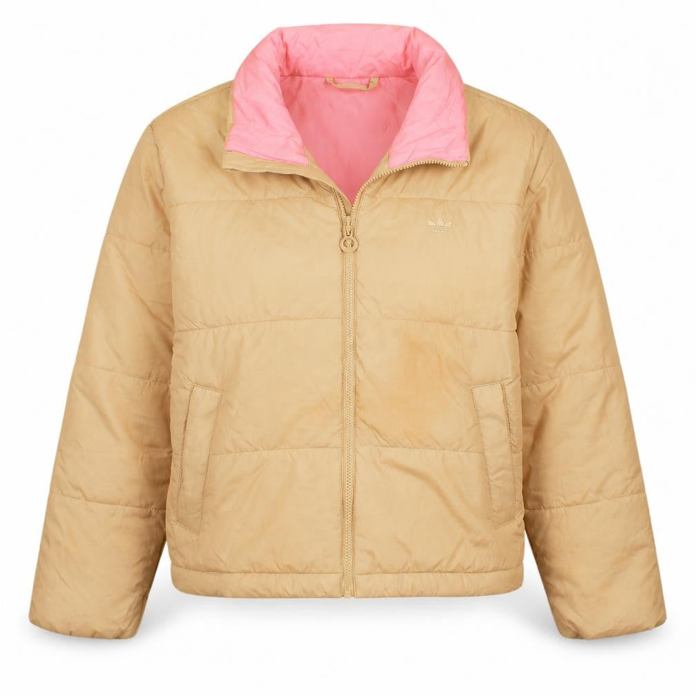 Adidas Womens Beige Puffer Jacket Size 12 Full Zip Winter Coat