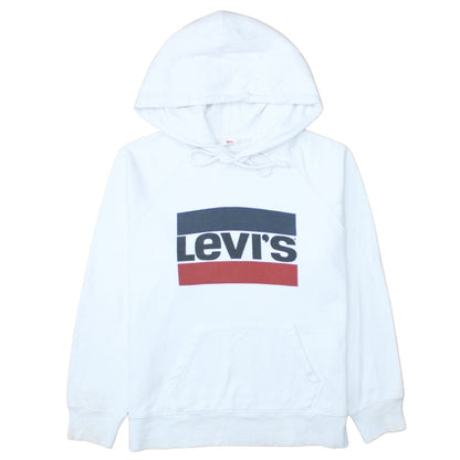 Levi's Mens White Pullover Hoodie Small Regular Fit Logo Fleece