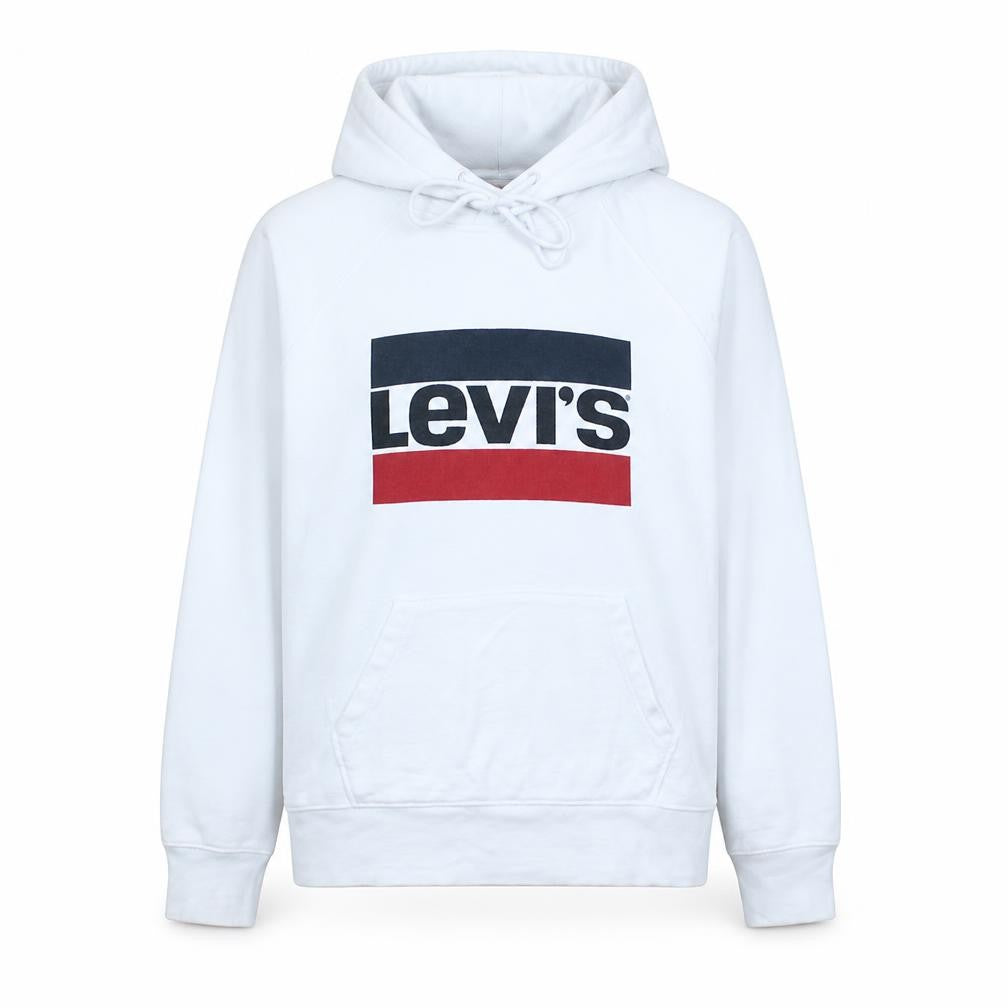 Levi's Mens White Pullover Hoodie Small Regular Fit Logo Fleece