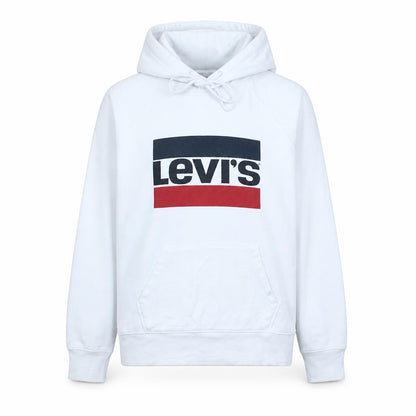 Levi's Mens White Pullover Hoodie Small Regular Fit Logo Fleece