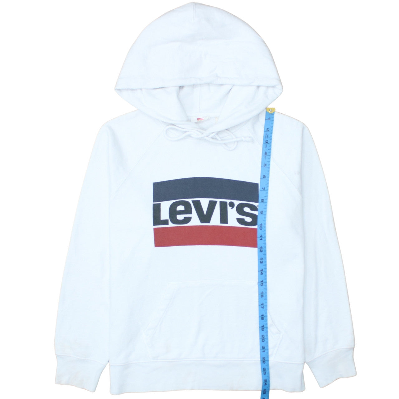 Levi's Mens White Pullover Hoodie Small Regular Fit Logo Fleece