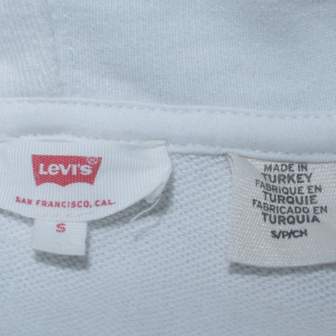 Levi's Mens White Pullover Hoodie Small Regular Fit Logo Fleece