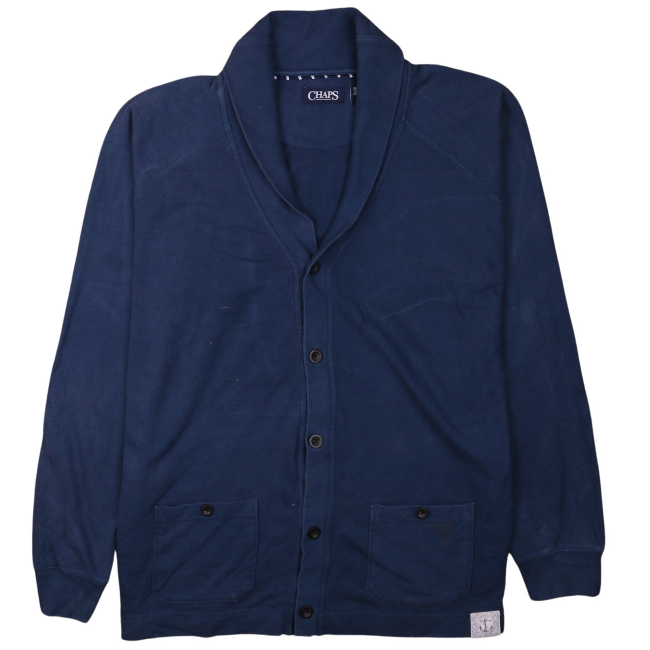 Chaps Men’s Blue Cotton Cardigan Size L Classic V-Neck Knit